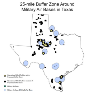 Texas wind farms within 25 miles of military air bases